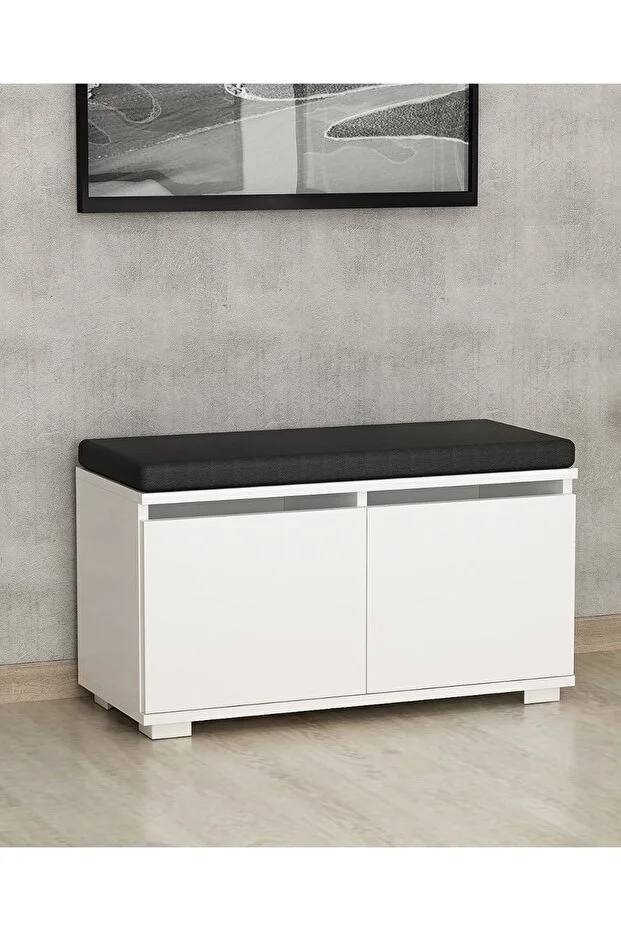 Drago Oturaklı Ayakkabılık ve Puf - Beyaz